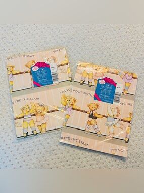 Vintage American Greetings Teddy Bear Ballet Birthday Wrapping Paper Lot of 2